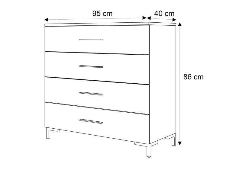 Kommode mit vier Schubladen und LED-Beleuchtung auf Schwarzen Beinen Nuveo Schwarz Hochglanz