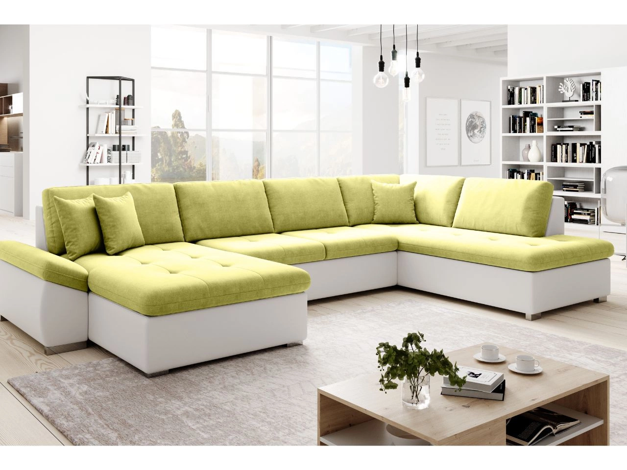 Wohnlandschaft mit Schlaffunktion Rechts Moni U Gelb, Weiß