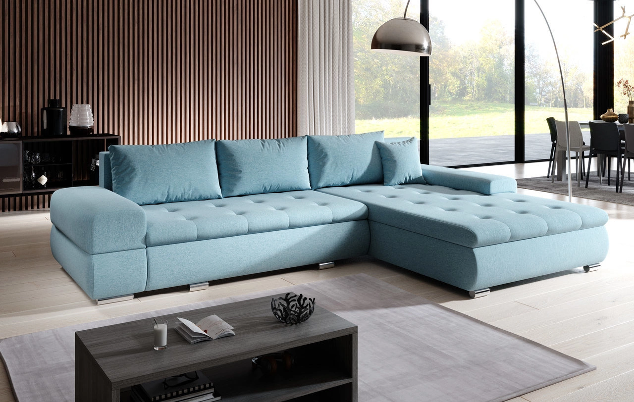 Ecksofa L-Form mit Schlaffunktion und Bettkasten Sonia Hellblau