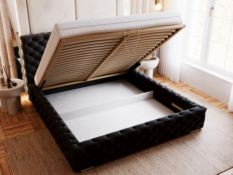 Polsterbett mit Bettkasten und Lattenrost 200x200 Astra Schwarz