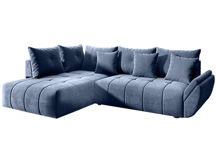 Ecksofa L-Form mit Schlaffunktion und Bettkasten Genoa Hellblau