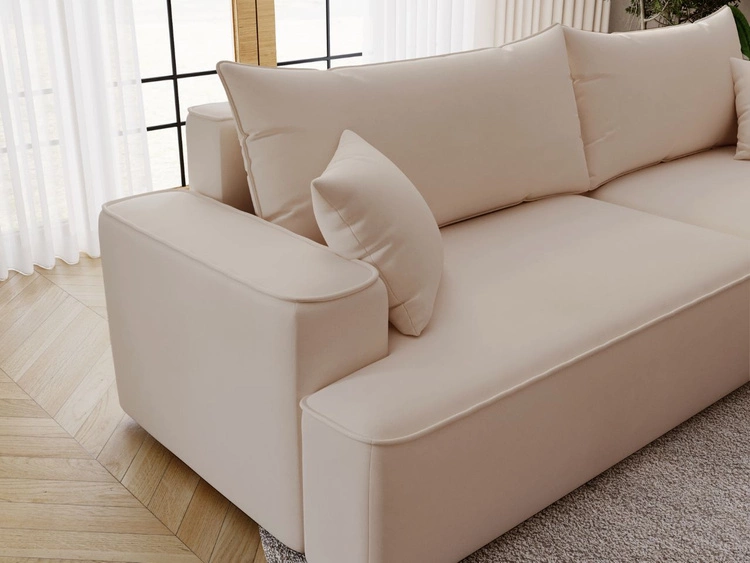 Ecksofa L-Form Rechts mit Schlaffunktion und Bettkasten California Beige