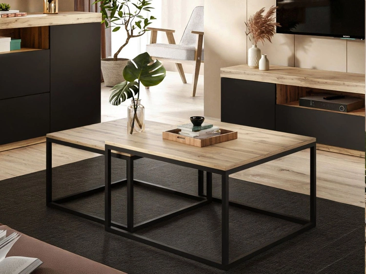 Wohnzimmer-Set im Loft-Stil Asumi Weiß und Eiche Wotan