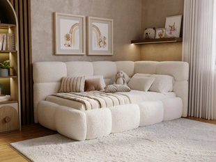 Gepolstertes Jugend-Einzelbett mit Bettkasten und Lattenrost 90x200 Modo One Links Beige