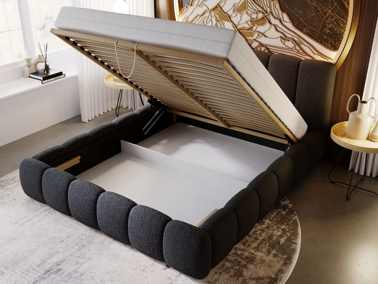 Polsterbett mit Bettkasten und Lattenrost 120x200 Cloud Bouclé-Stoff Schwarz