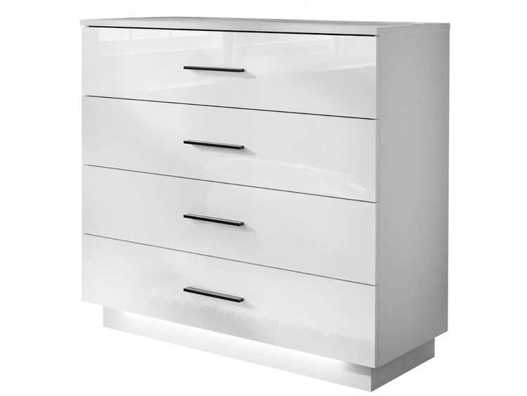 Kommode mit vier Schubladen und LED-Beleuchtung Nuveo Weiß Hochglanz