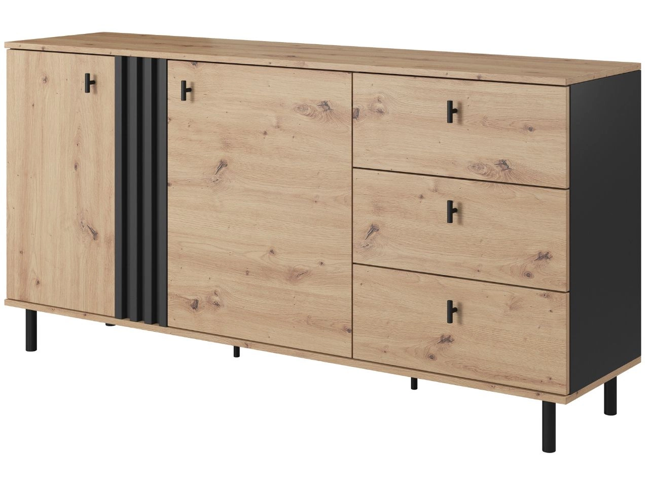 Kommode mit Türen und Schubladen Malone Artisan Eiche, Schwarz
