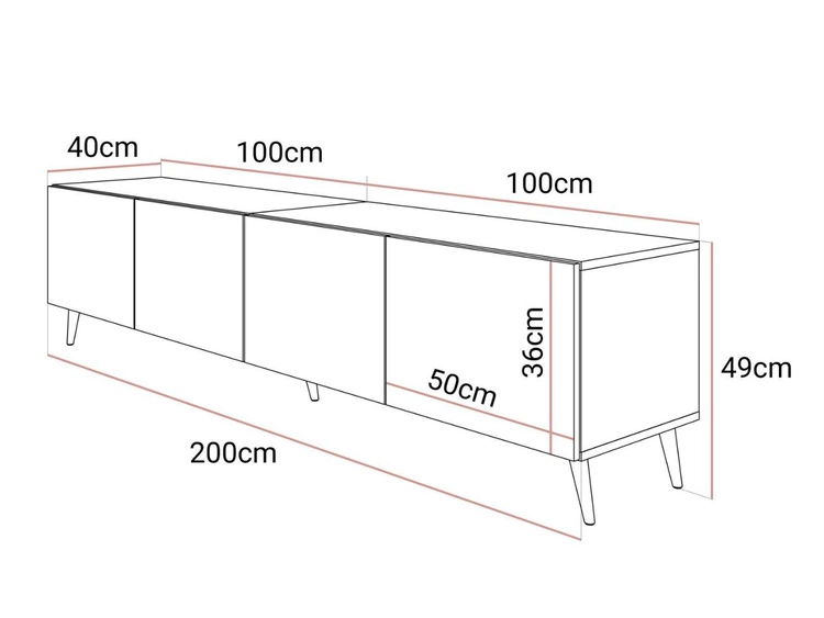 TV-Lowboard mit Türen auf Schwarzen Metallbeinen 200 cm Noaé Weiß Hochglanz