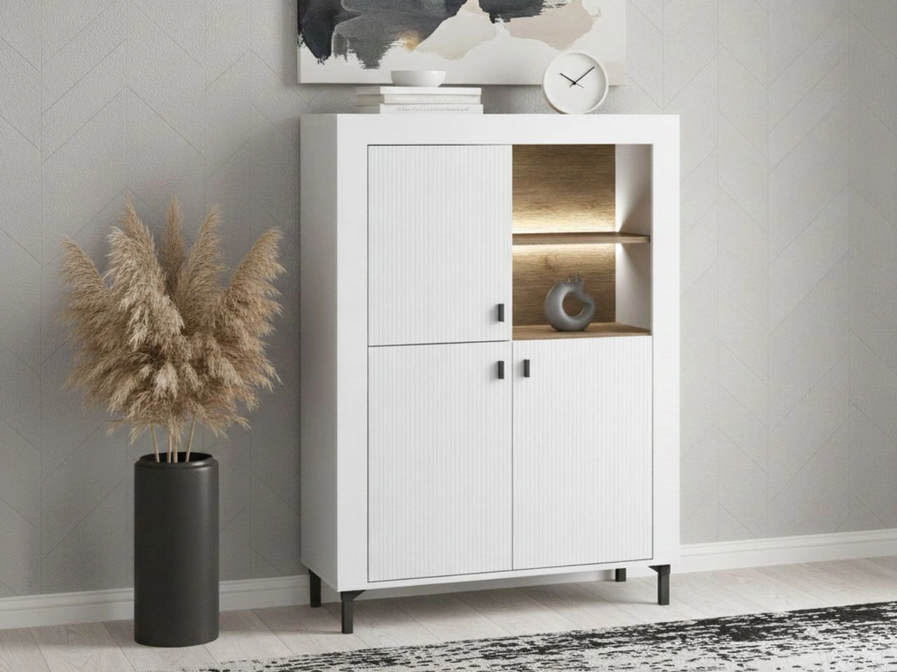 Kommode mit Türen und LED-Beleuchtung Messina Weiß