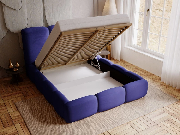 Polsterbett mit Bettkasten und Lattenrost 140x200 Bubble Blau