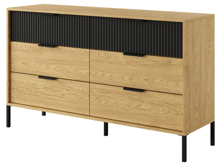 Kommode mit 6 Schubladen Bolzano Baltische Eiche, Schwarz