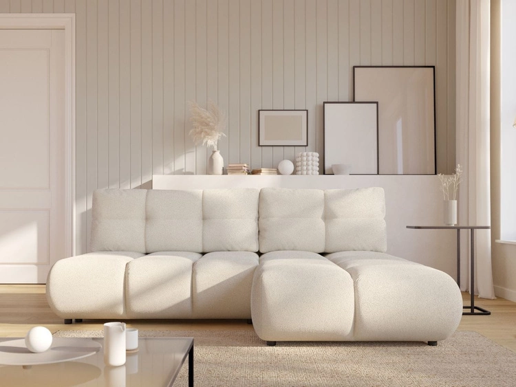 Ecksofa mit Schlaffunktion und Bettkasten Rechts Milet Creme