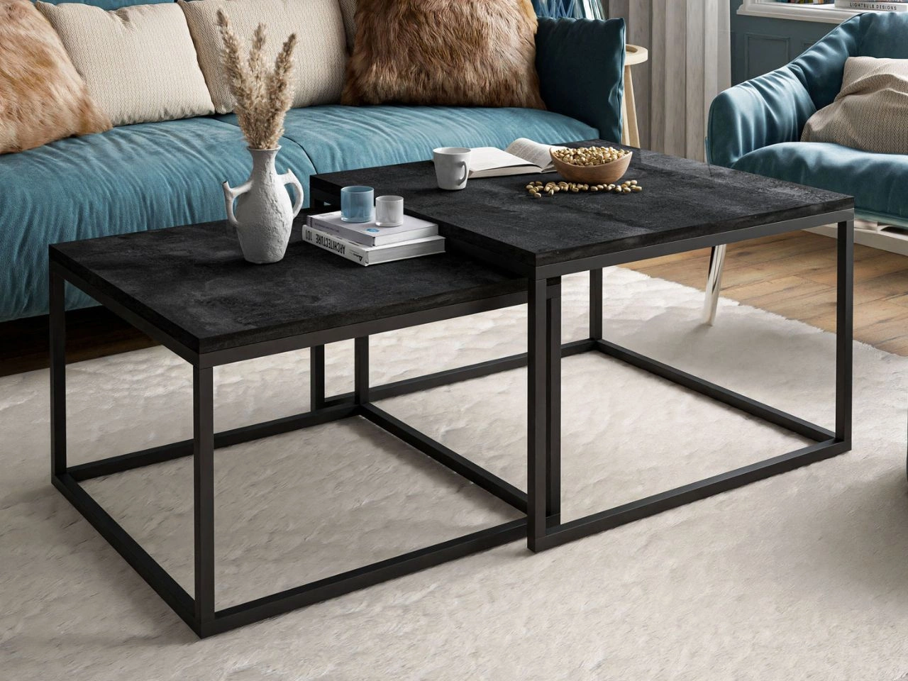 Couchtisch auf schwarzem Metallrahmen Asumi Schwarz 40x46