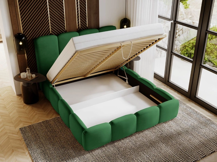 Polsterbett mit Bettkasten und Lattenrost 160x200 Galli Grün