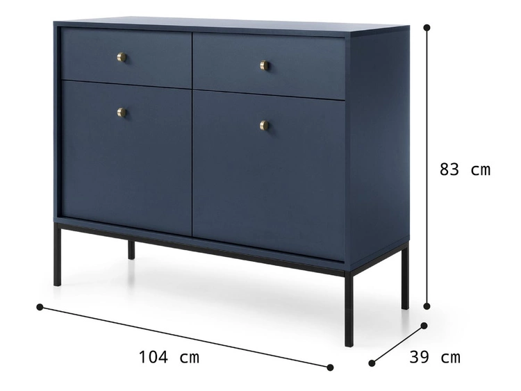 Kommode mit Türen sowie Schubladen mit Schwarz Metallbeinen 104 cm Amor Marineblau