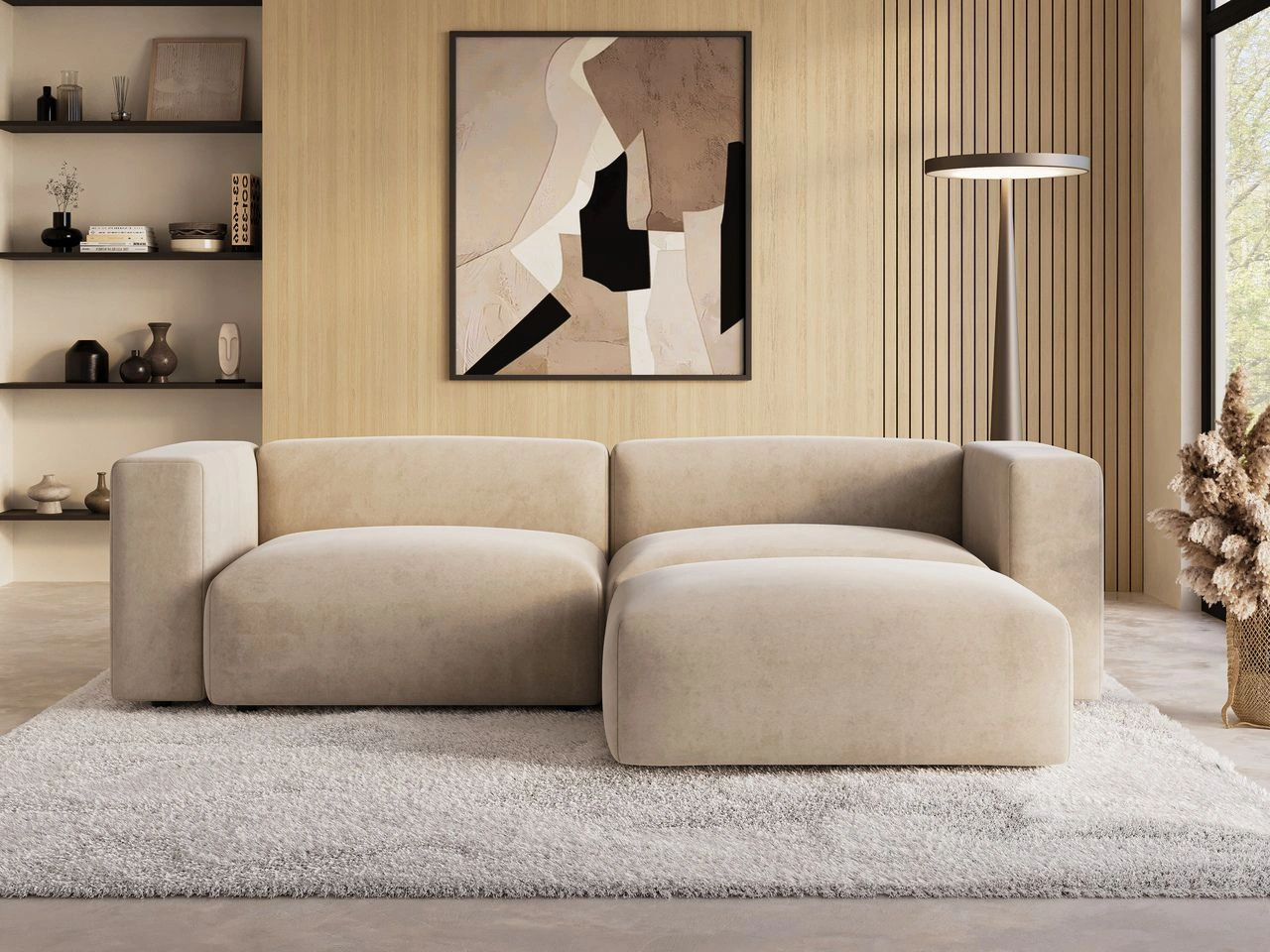 Ecksofa L-Form Rechts Moderne Cord Ecksofa Landi Beige