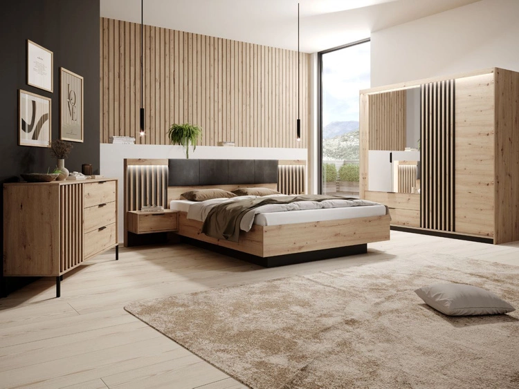 Holzbett mit Kopfteil 160x200 Turia Eiche Artisan, Anthrazit