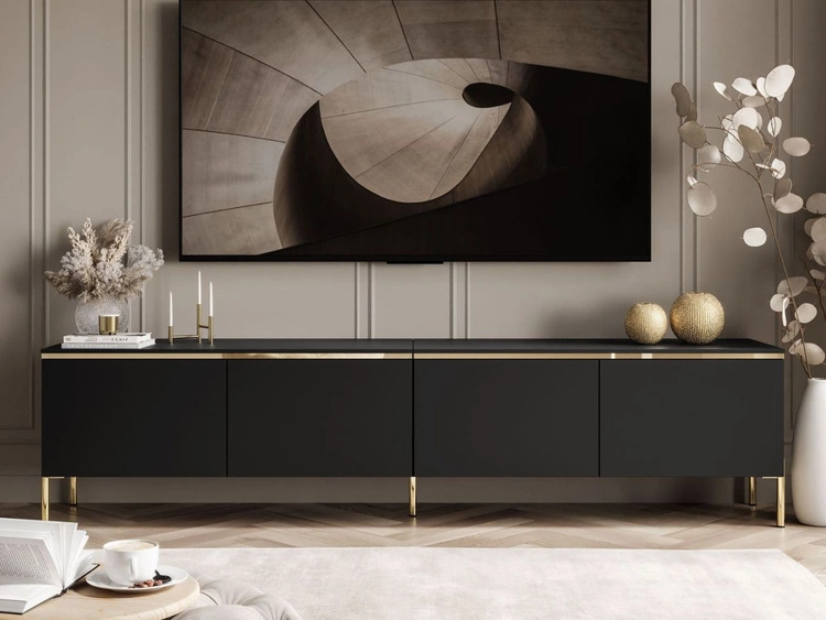 TV-Lowboard im Glamour-Stil mit LED-Beleuchtung Celle, schwarz matt