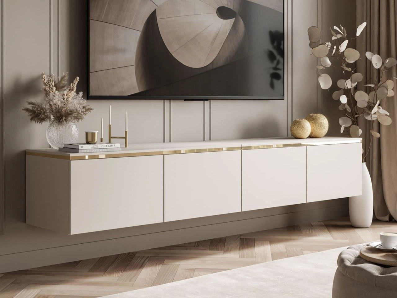 TV-Schrank zum Hängen im Glamour-Stil mit LED-Beleuchtung Celle Kaschmir Matt