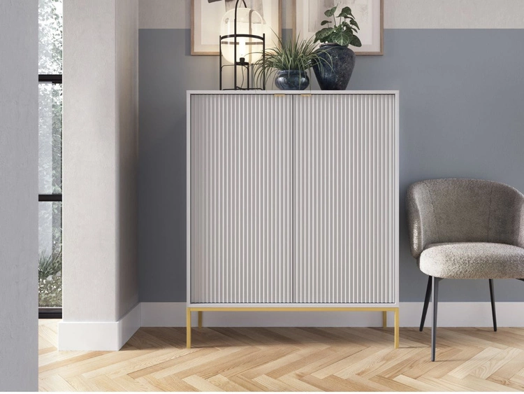 Kommode mit Türen Amber Grau auf goldenen Beinen