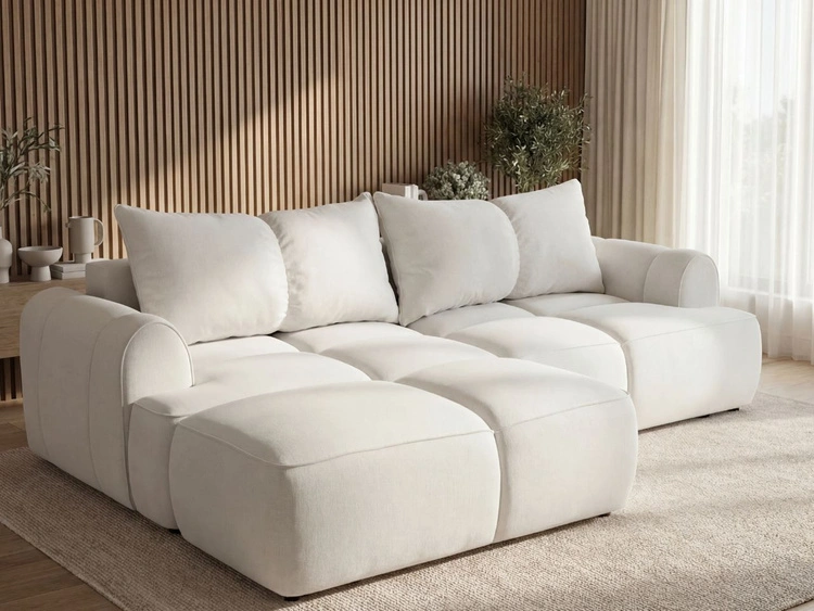 Ecksofa L-Form Links mit Schlaffunktion und Bettkasten Bonno Creme