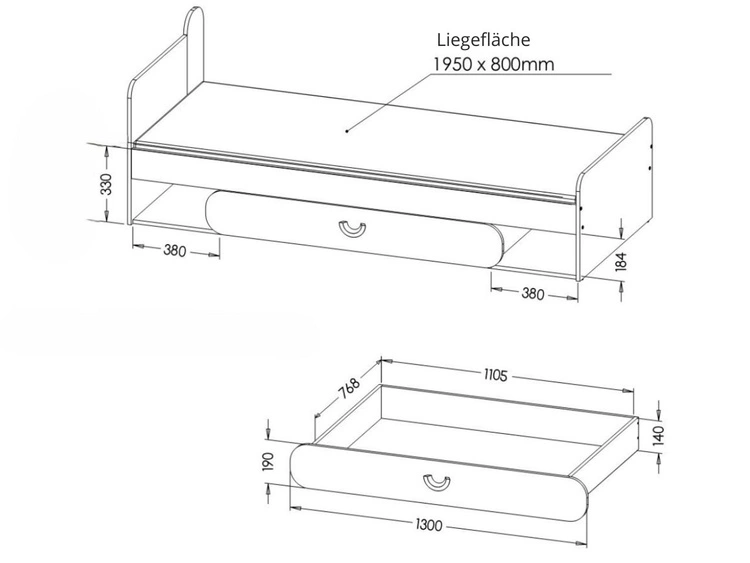 Möbel-Set für Jugendzimmer Casa Nash Eiche, Weiß, Grau