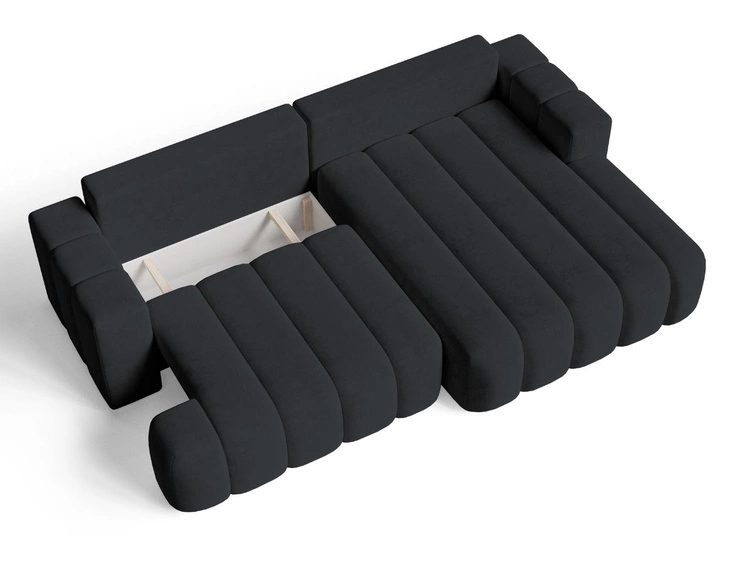 Ecksofa L-Form Rechts mit Schlaffunktion und Bettkasten Caleo Schwarz