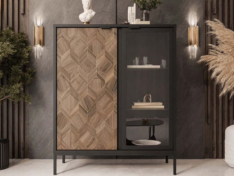 Vitrinenschrank mit LED 101 cm Tavio Schwarz, Liam Gold