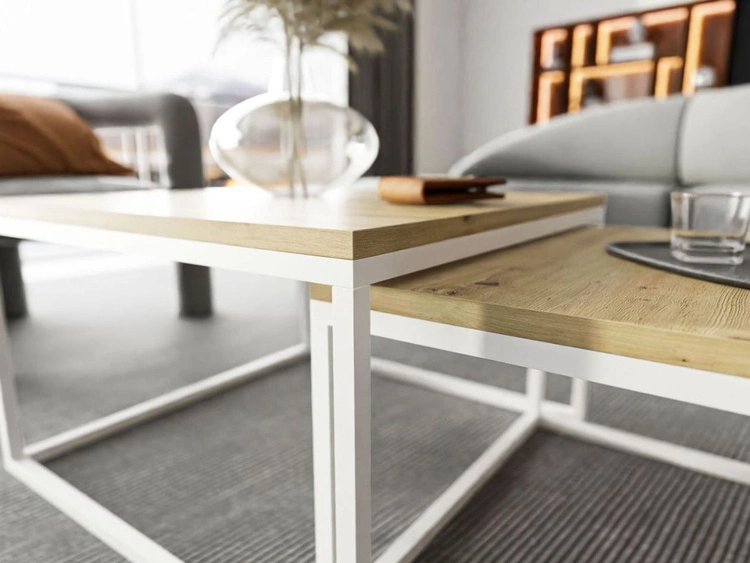 Couchtisch auf weißem Gestell Asumi Eiche Artisan 40x46
