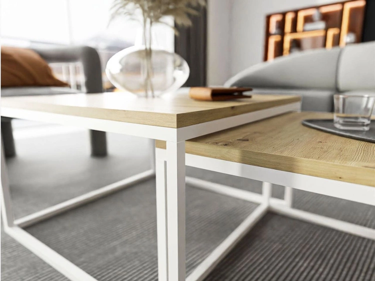 Wohnzimmer-Set im Loft-Stil Asumi Weiß und Eiche Wotan