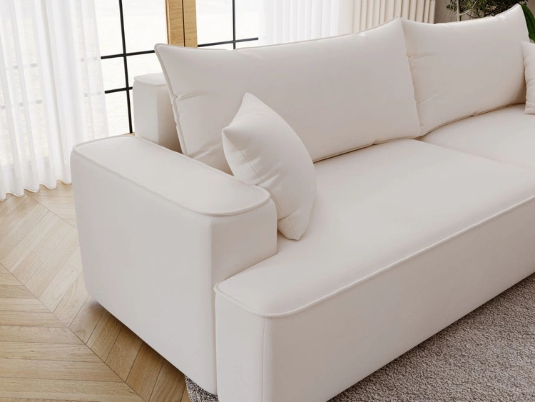 Ecksofa L-Form Rechts mit Schlaffunktion und Bettkasten California Creme