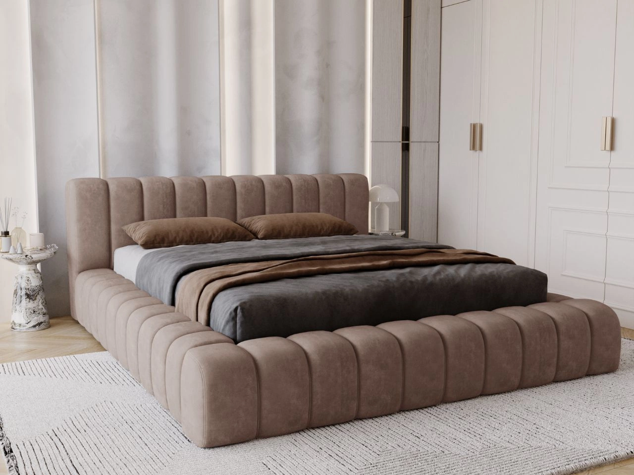 Polsterbett mit Bettkasten und Lattenrost 180x200 Italia Braun