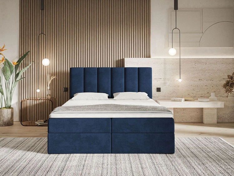 Boxspringbett mit Bettkasten 140x200 Cascada Dunkelblau