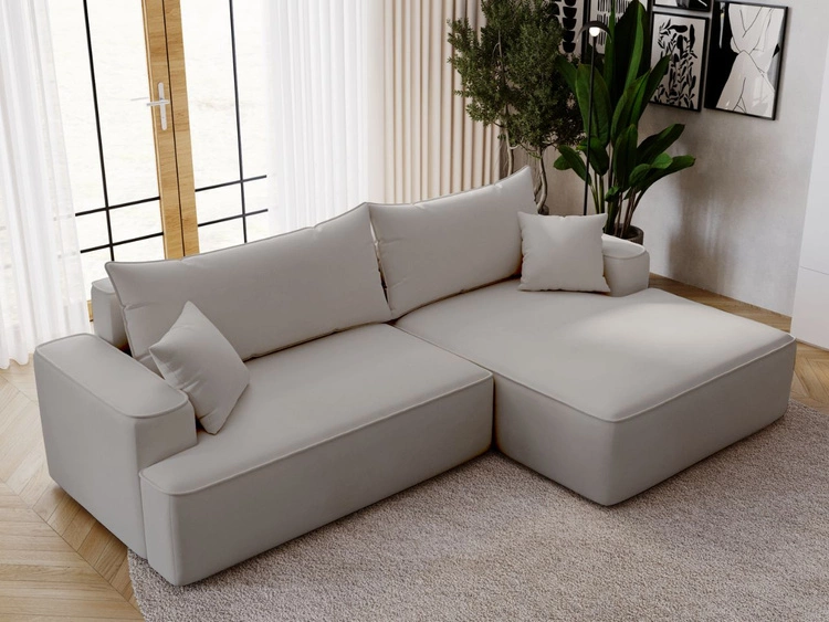 Ecksofa L-Form Rechts mit Schlaffunktion und Bettkasten California Hellgrau