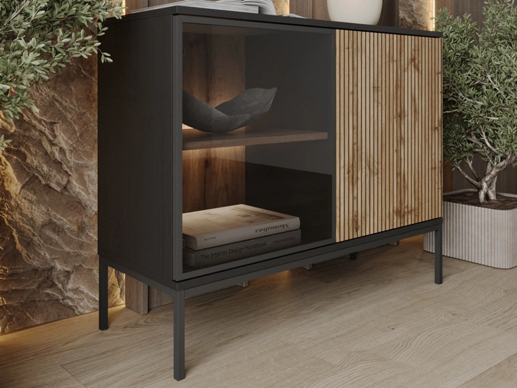 Türkommode mit Led Deo 104 cm Schwarz, Eiche Wotan