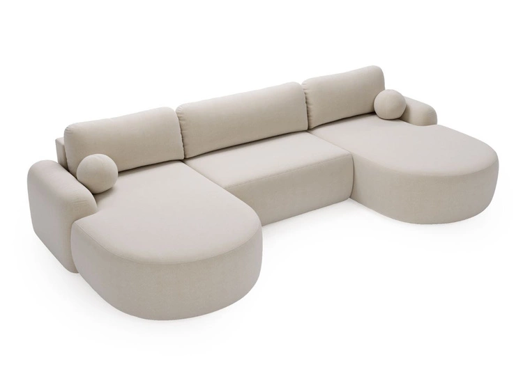 Wohnlandschaft mit Schlaffunktion und Bettkasten Aurio Creme