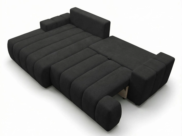 Ecksofa L-Form Links mit Schlaffunktion und Bettkasten Caleo Schwarz
