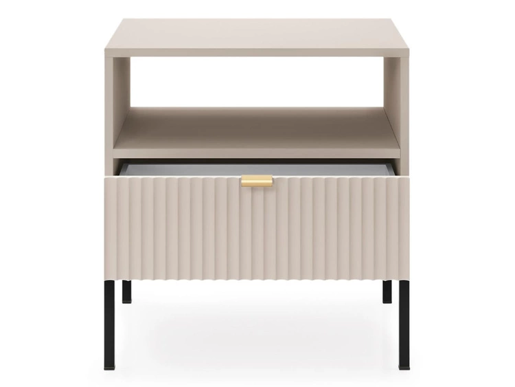 Nachtschrank mit Schublade Amber Kaschmir auf schwarzen Beinen