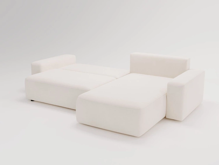 Ecksofa L-Form Rechts mit Schlaffunktion und Bettkasten Tazones Creme