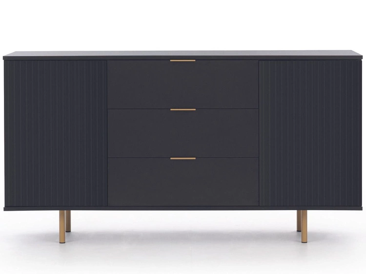 Kommode mit Türen und drei Schubladen Ankara Schwarz Matt