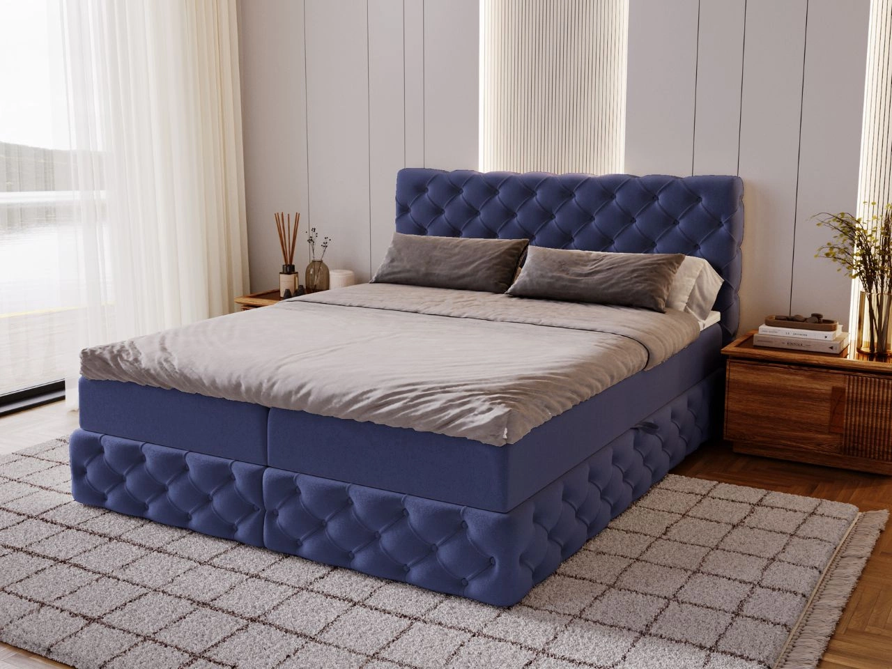 Boxspringbett mit Bettkasten 120x200 Canolo Dunkelblau