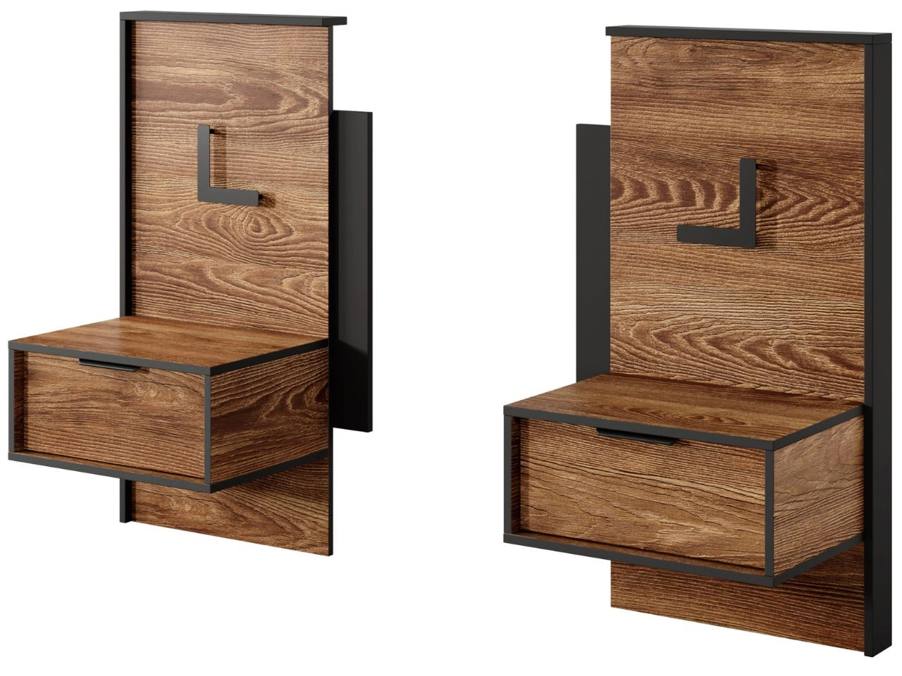 Set aus zwei Nachttischen Montreal Kastanie, Schwarz