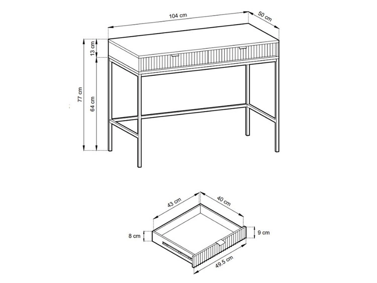 Schminktisch mit Schubladen Amber Weiß, Schwarz Frame