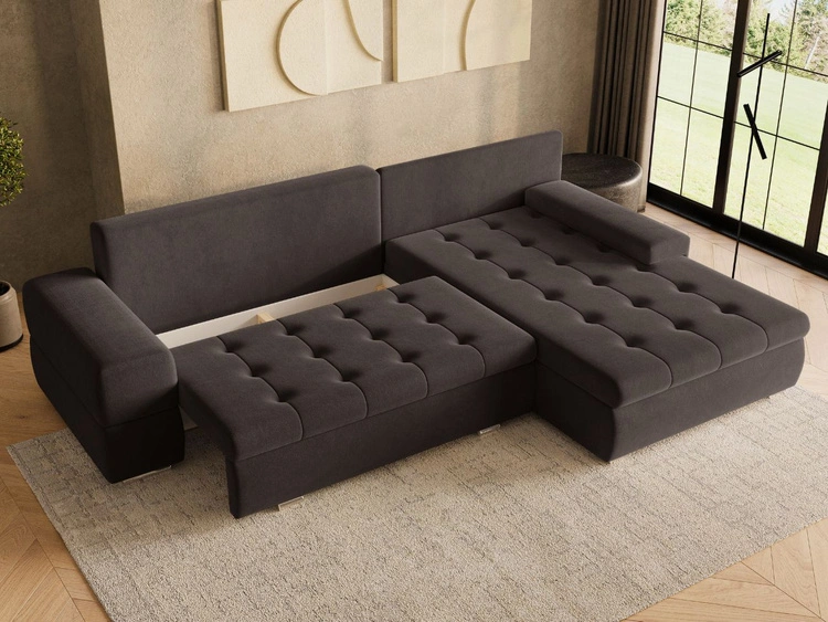 Ecksofa L-Form mit Schlaffunktion und Bettkasten Sonia Braun
