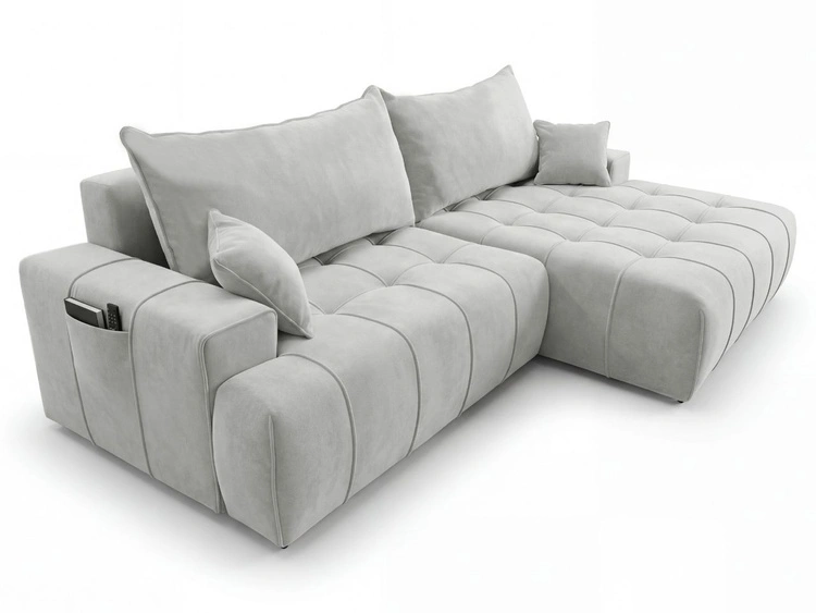 Ecksofa L-Form mit Schlaffunktion und Bettkasten Tulio Rechts Grau