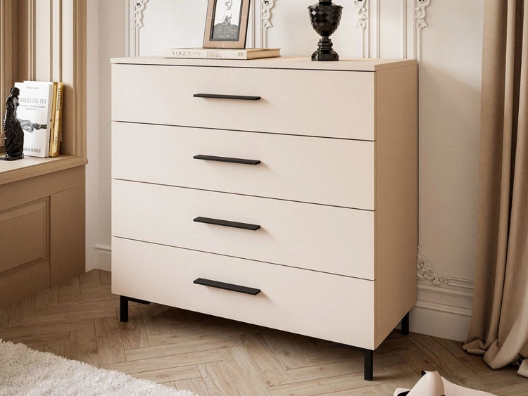 Kommode mit Schubladen und LED-Beleuchtung auf Schwarzen Metallbeinen Nuveo Kaschmir