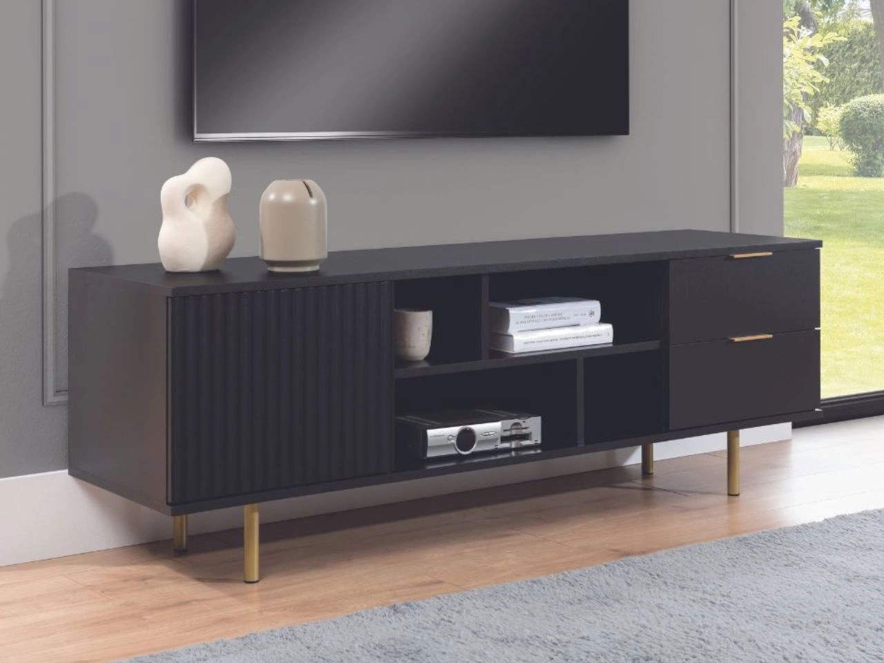 TV-Lowboard mit Schubladen und Türen Ankara Schwarz Matt