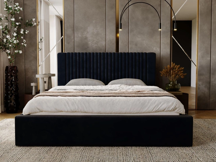 Polsterbett mit Bettkasten und Lattenrost 140x200 Malmo Dunkelblau