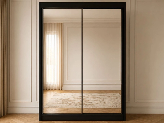 Schiebetürenschrank 150 cm mit Spiegel und LED-Beleuchtung Luzio Schwarz