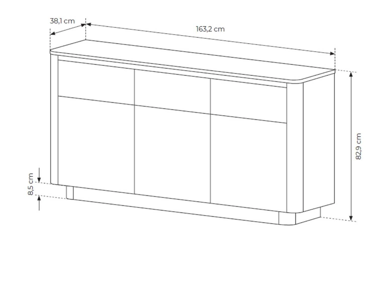 Kommode mit Türen und Schubladen 160 cm Fascino Eiche Cremona, Schwarz